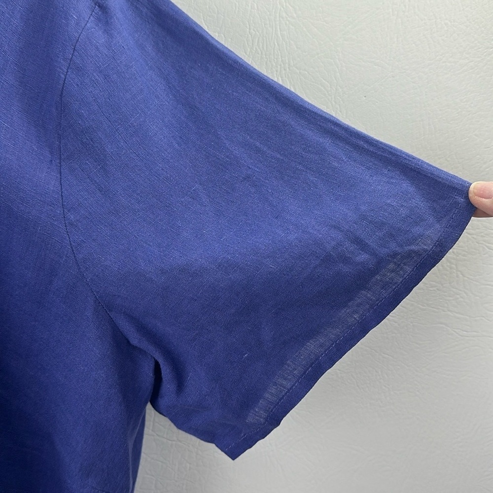 Flax Two-Piece Periwinkle Linen Cropped Wide leg Pantsuit - Picture 3 of 12